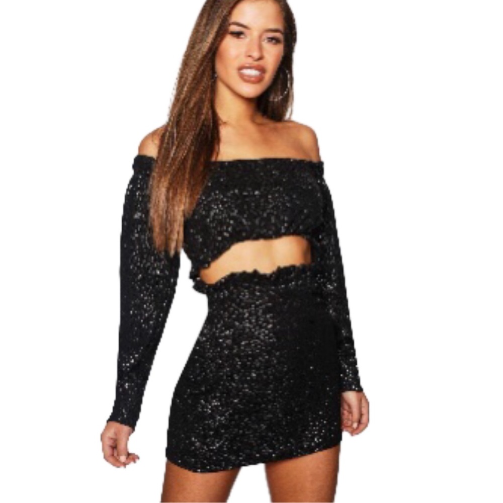 Glitter Mini Skirt Two Piece
